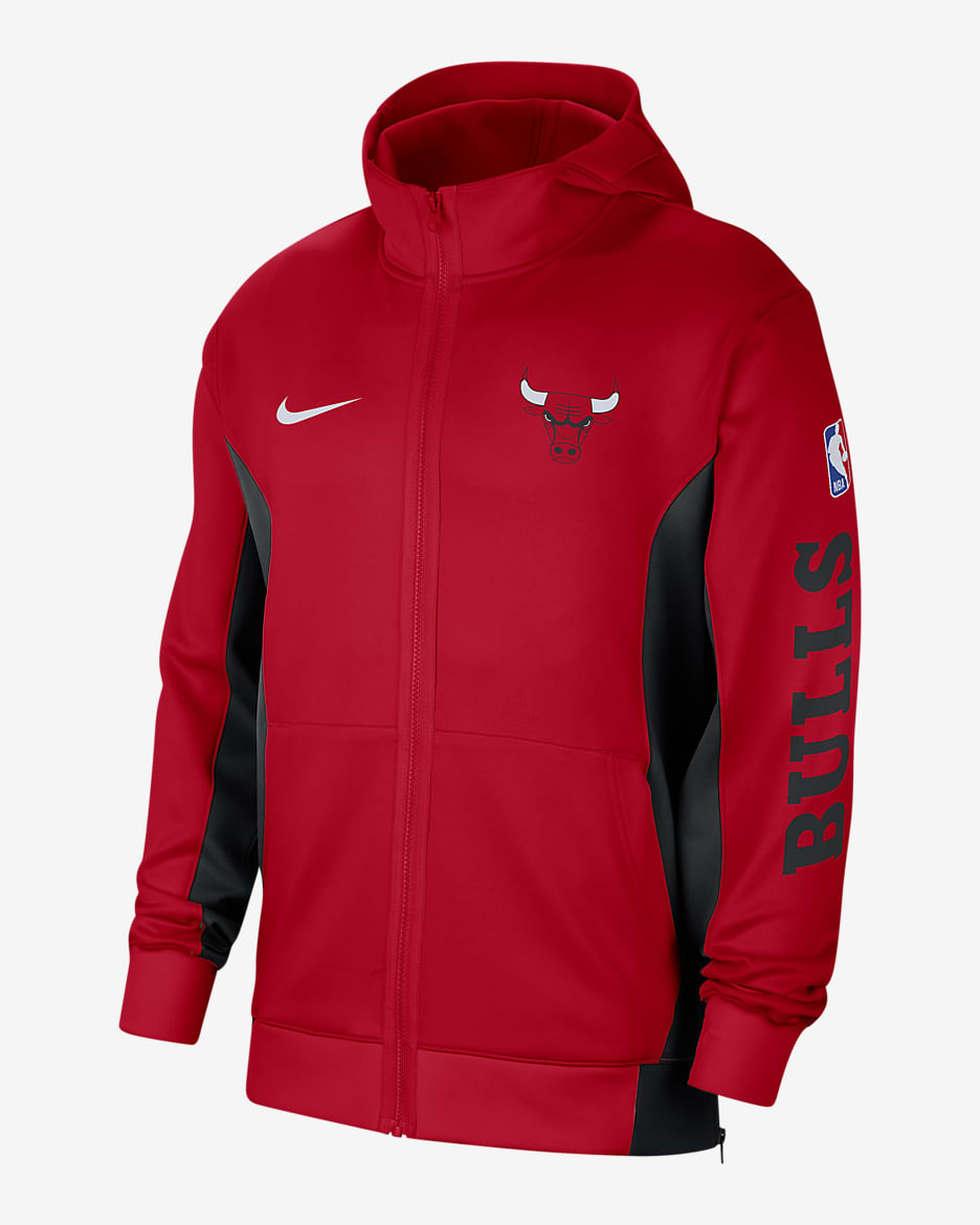 Chicago Bulls Showtime Men's Nike Dri-FIT NBA Full-Zip Hoodie - University Red/Black/Black/White