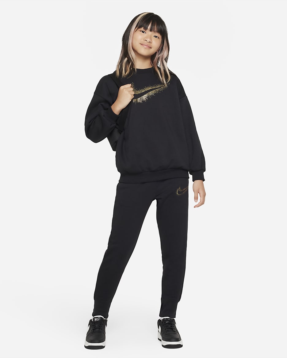 Nike Sportswear Icon Fleece Older Kids' (Girls') Sweatshirt - Black/Metallic Gold