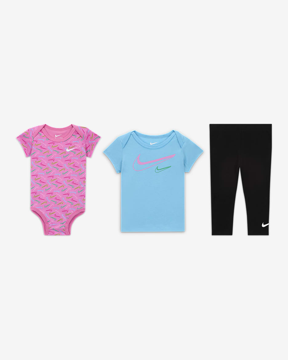Nike Swoosh Logo Baby (0–9M) 3-Piece Bodysuit Set - Black