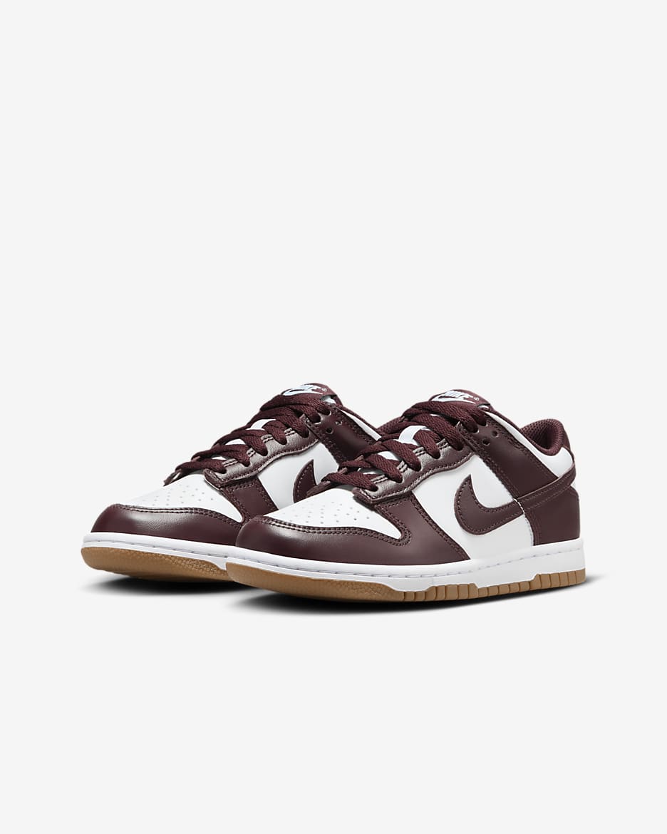 Nike Dunk Low Big Kids' Shoes - White/Gum Light Brown/Burgundy Crush