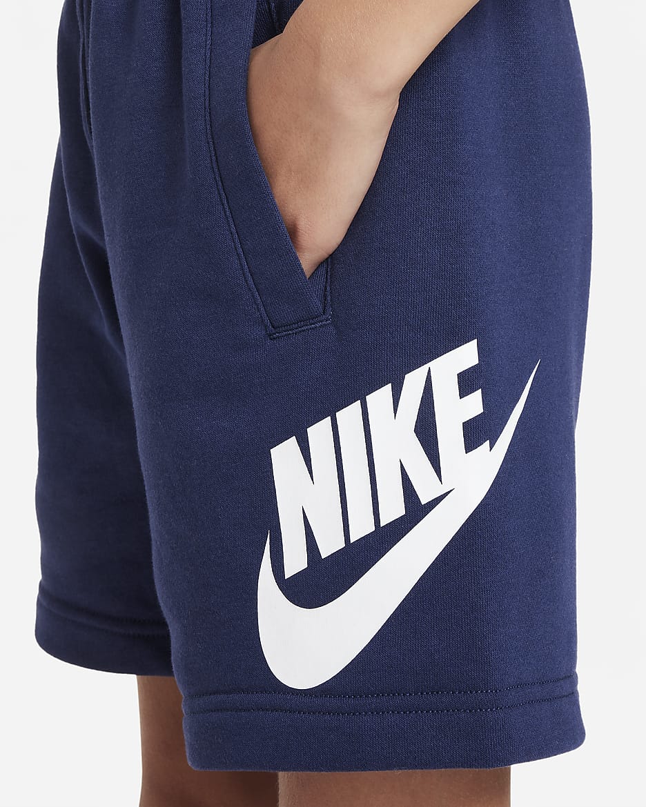 Shorts de French Terry para niños talla grande Nike Sportswear Club Fleece - Azul marino medianoche/Blanco