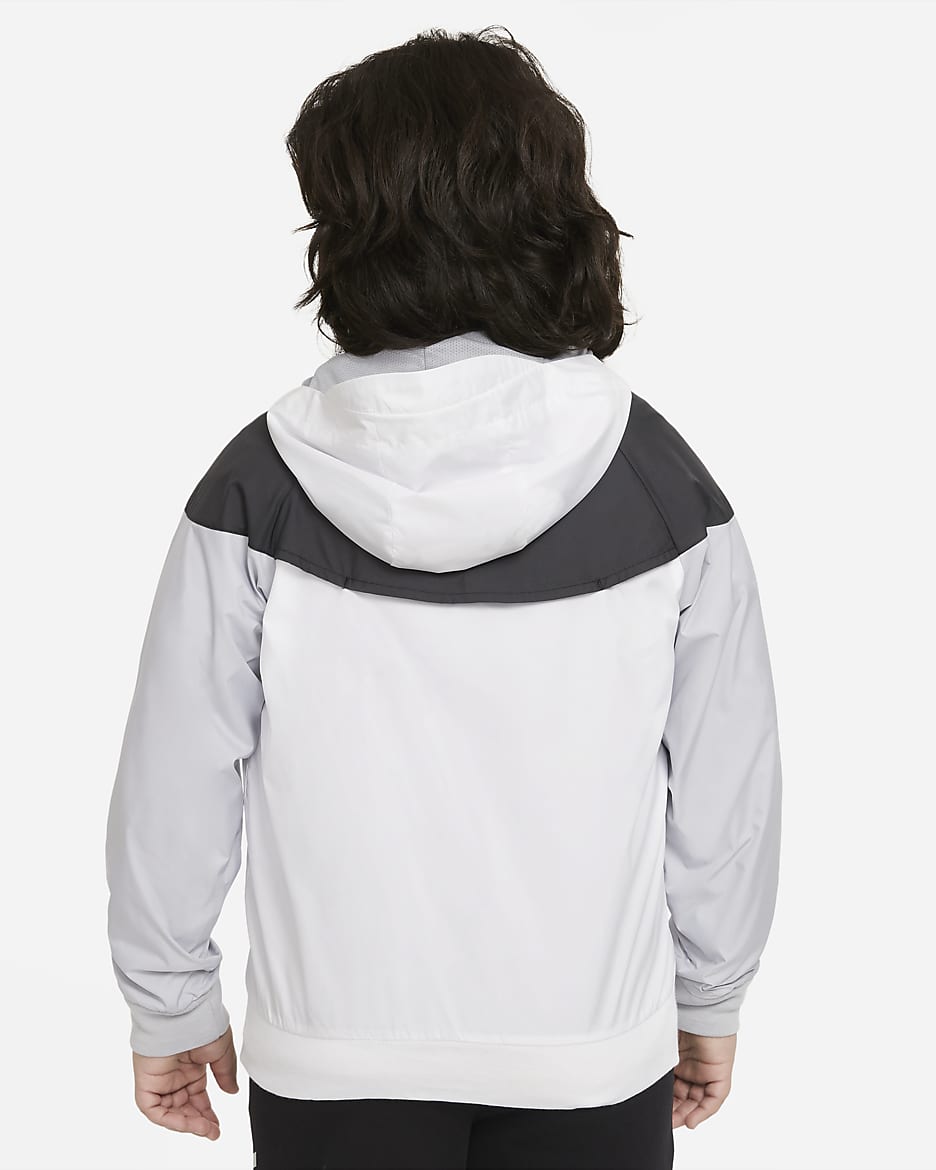 Nike Sportswear Windrunner Older Kids' (Boys') Loose Hip-Length Hooded Jacket (Extended Size) - White/Black/Wolf Grey/White