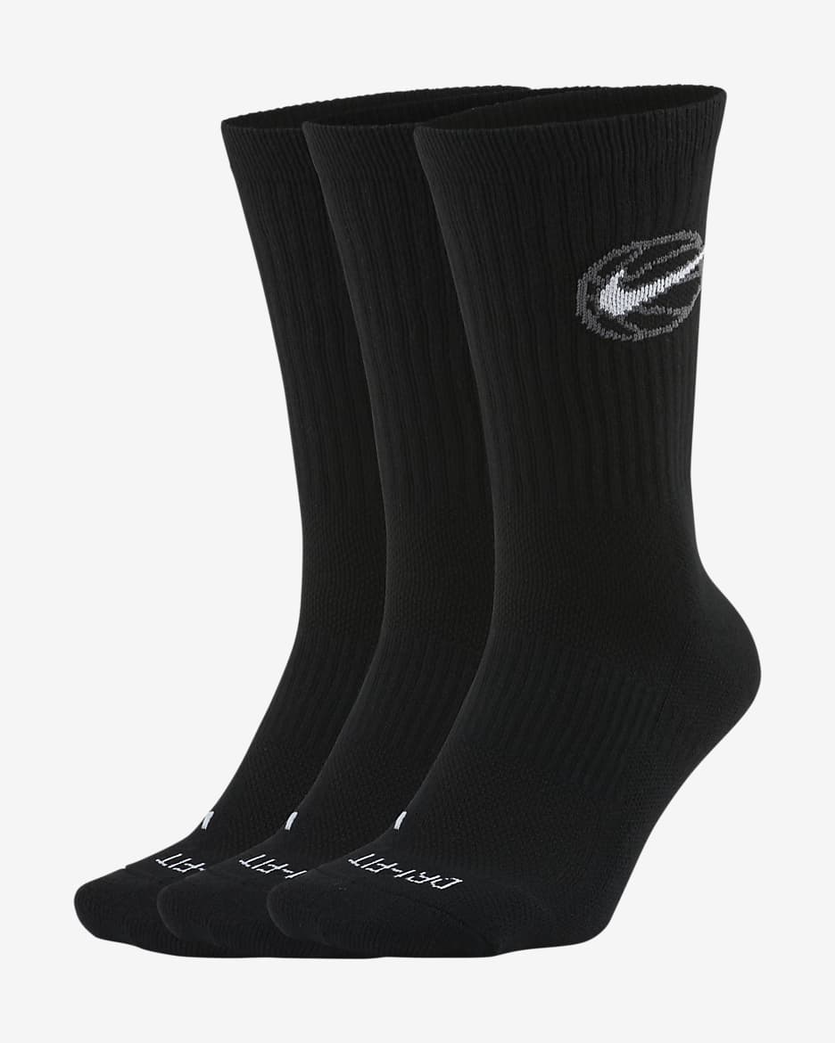 Nike Everyday Crew Basketball Socks (3 Pairs) - Black/White