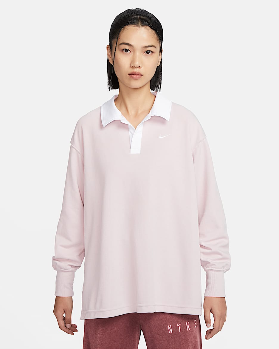 Nike Sportswear Essential Women's Oversized Long-Sleeve Polo - Platinum Violet/White