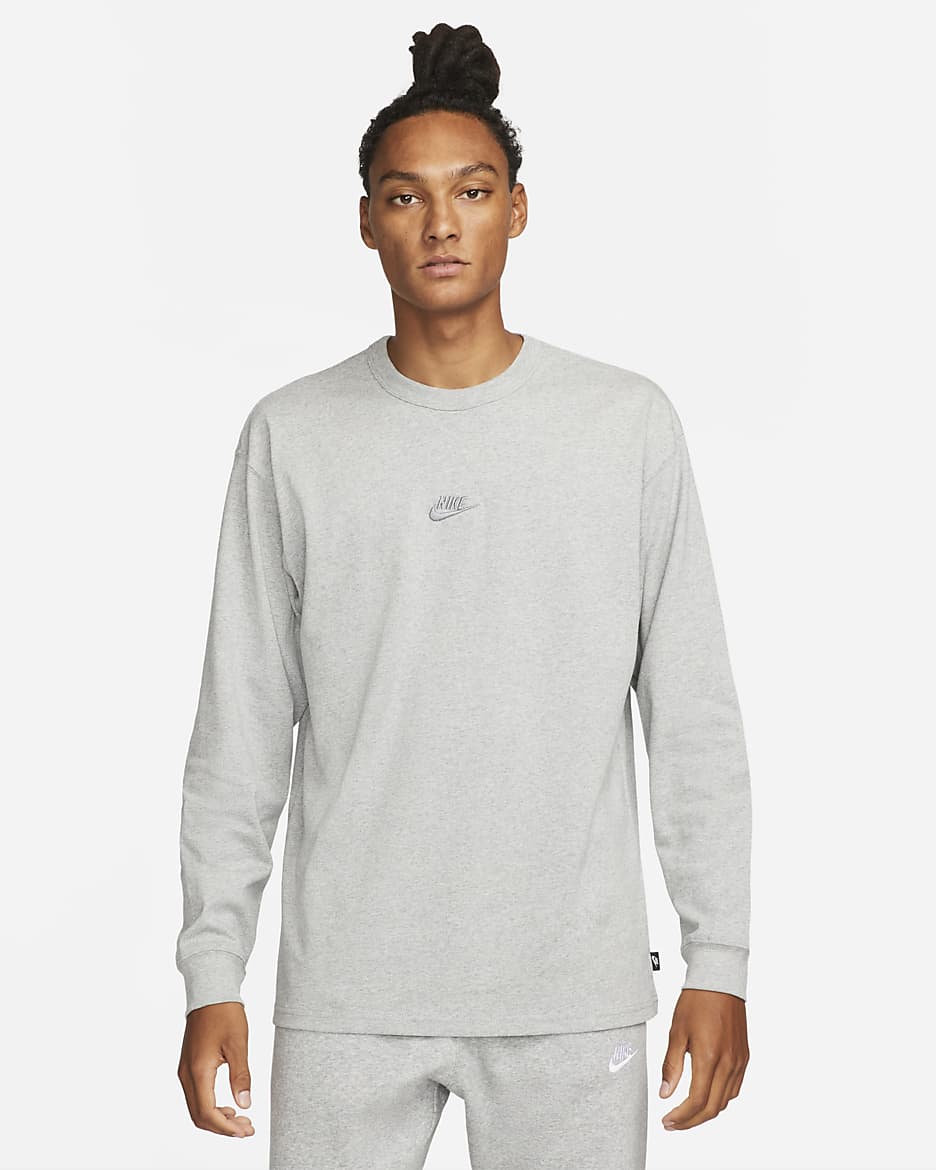 Playera de manga larga para hombre Nike Sportswear Premium Essentials - Gris oscuro jaspeado