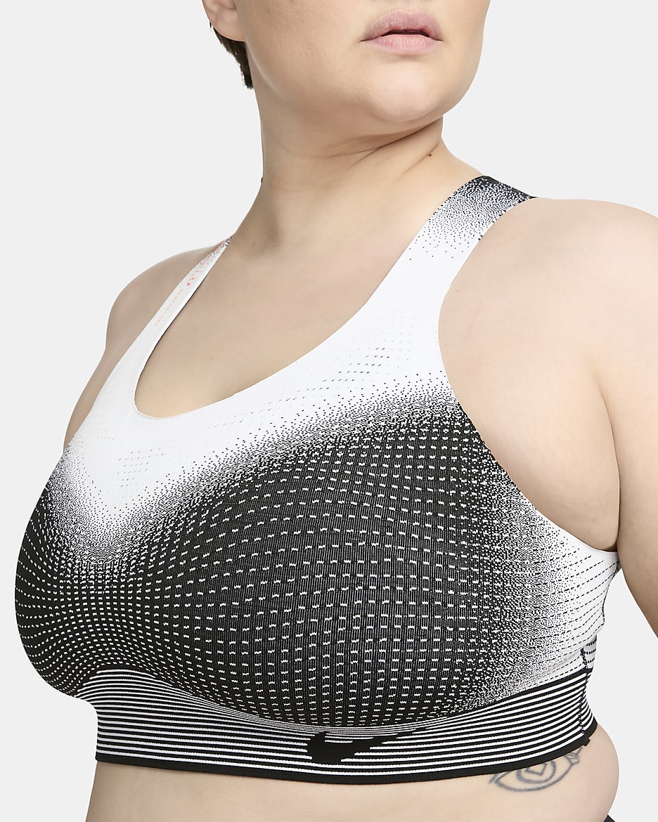 Brassière de sport non rembourrée à maintien supérieur Nike Swoosh Flyknit pour femme - Noir/Blanc/Bright Crimson