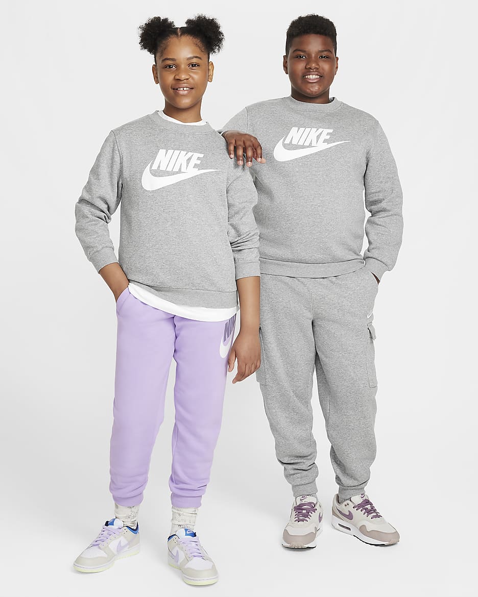 Nike Sportswear Club Fleece Big Kids' Sweatshirt (Extended Size) - Dark Grey Heather/White