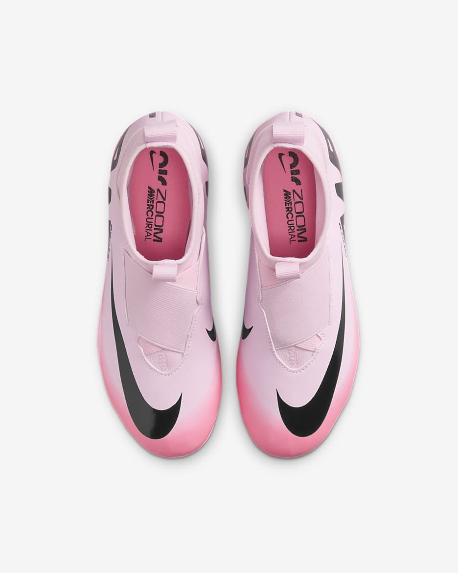 Tacos de fútbol MG de corte high para niños de preescolar y grandes Nike Jr. Mercurial Superfly 9 Academy - Espuma rosa/Negro