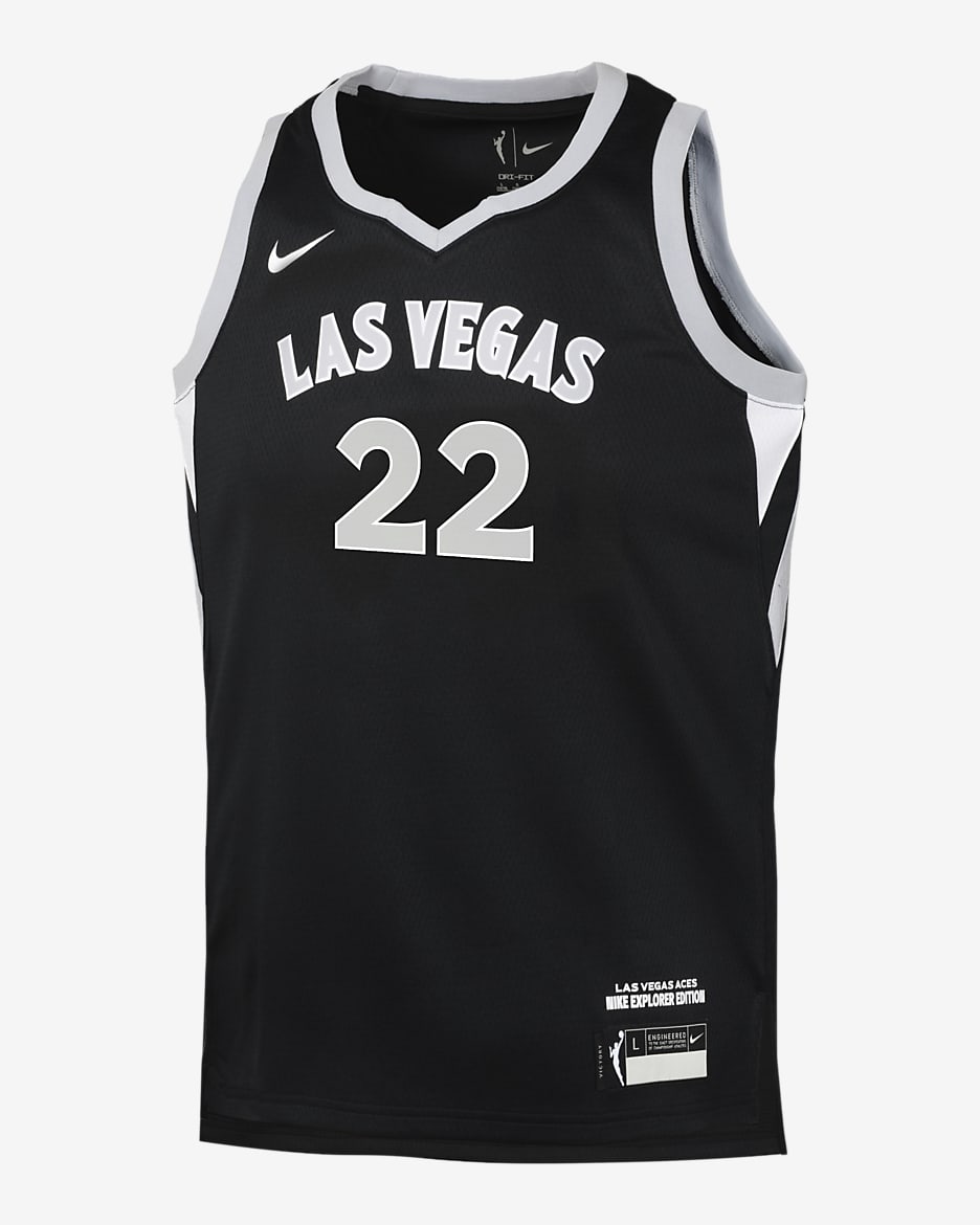 Jersey de la WNBA de alero polivalente Nike Dri-FIT para niño talla grande A'ja Wilson Las Vegas Aces 2024 Explorer Edition - Negro