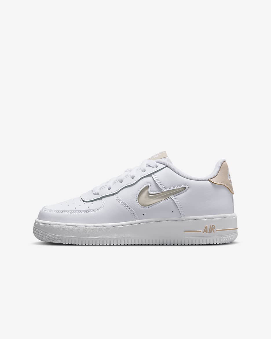 Nike Air Force 1 Older Kids' Shoes - White/Sand Drift