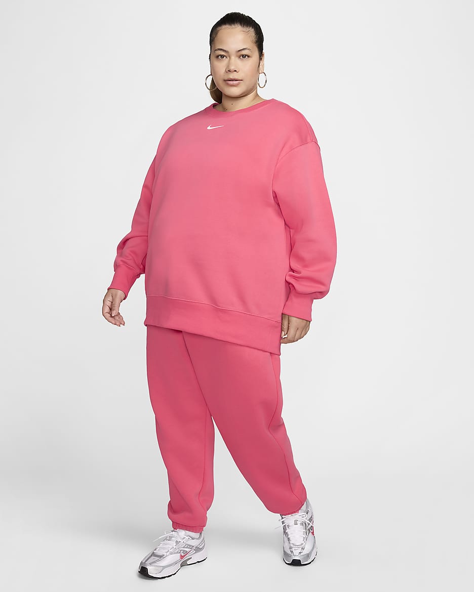 Nike Sportswear Phoenix Fleece Women's High-Waisted Oversized Tracksuit Bottoms (Plus Size) - Aster Pink/Sail