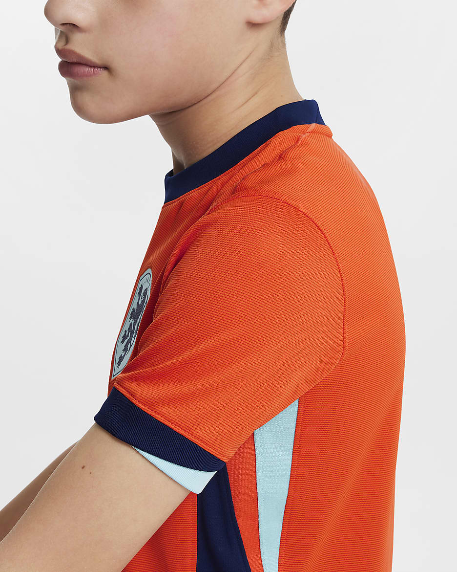 Netherlands (Men's Team) 2024/25 Stadium Home Nike Dri-FIT Soccer Replica Fußballtrikot für ältere Kinder - Safety Orange/Blue Void/Copa/Blue Void