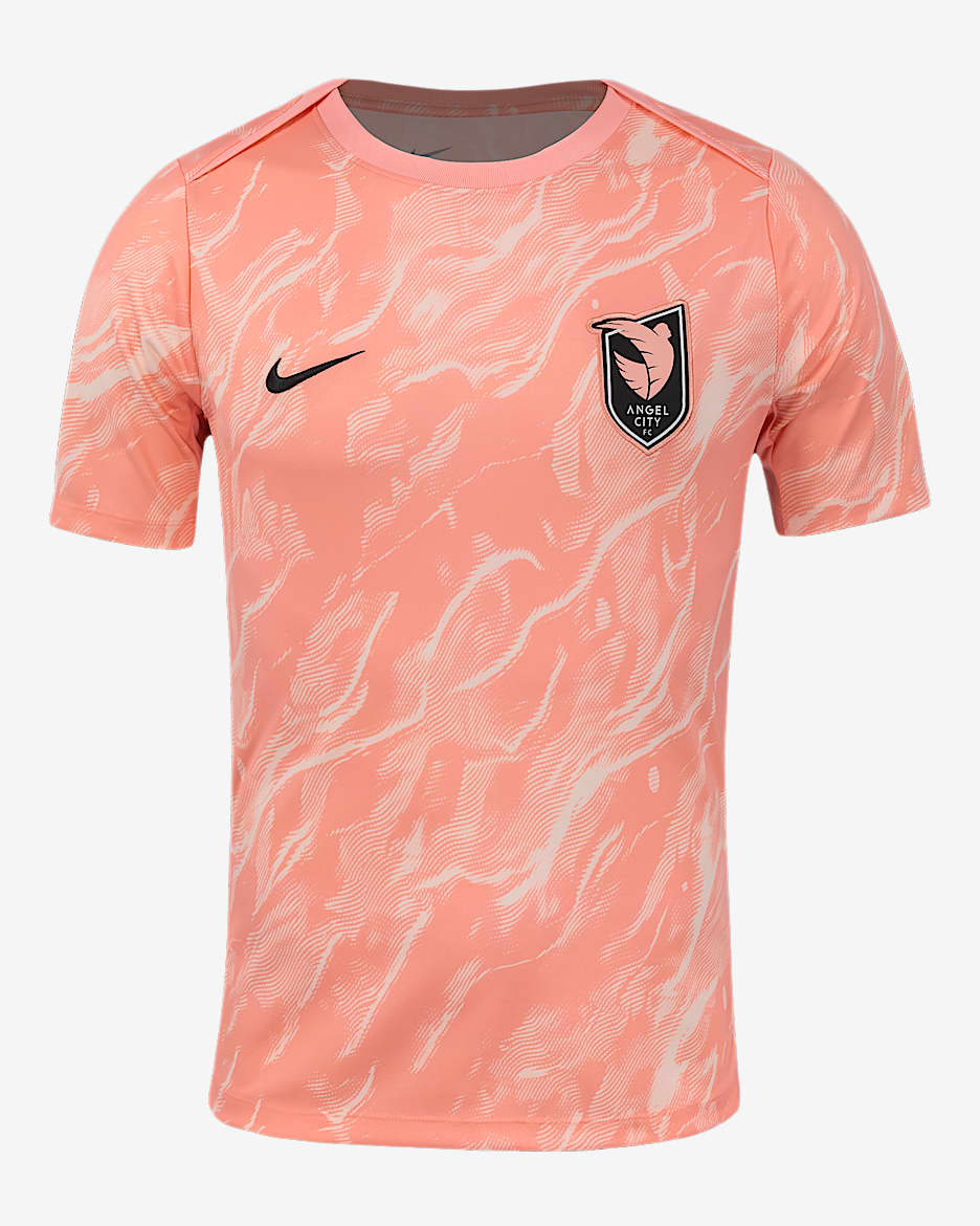 Playera de manga corta Nike de la NWSL para antes del partido para hombre Angel City FC 2025 - Rosa suave claro/Coral desteñido