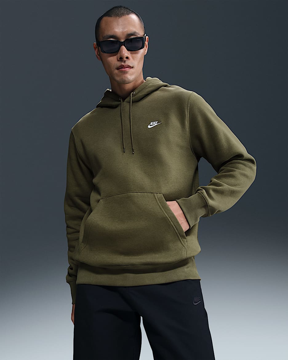 Nike Club Men's Pullover Fleece Hoodie - Medium Olive/Medium Olive/White