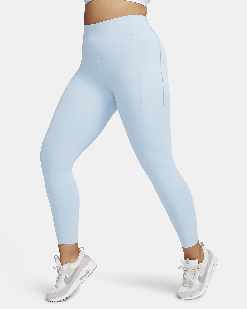 Leggings de 7/8 de tiro alto y sujeción media con bolsillos para mujer Nike Universa - Azul militar claro/Negro