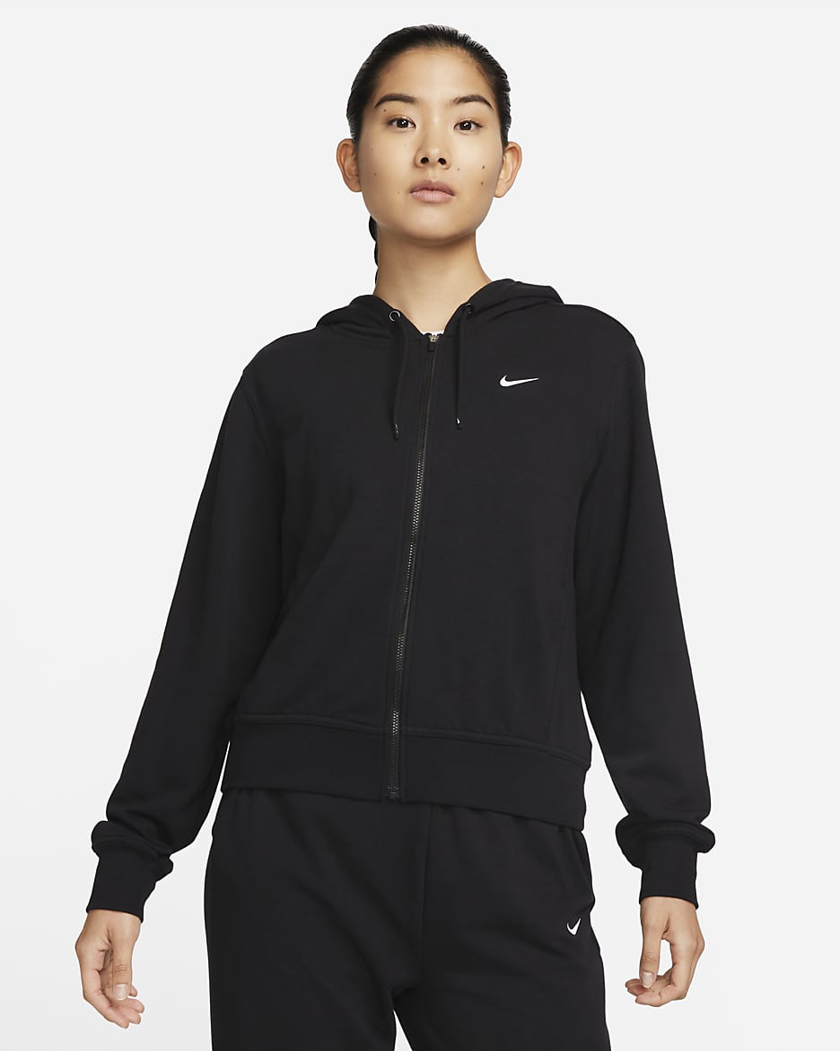 Nike Dri-FIT One Women's Full-Zip French Terry Hoodie - Black/White