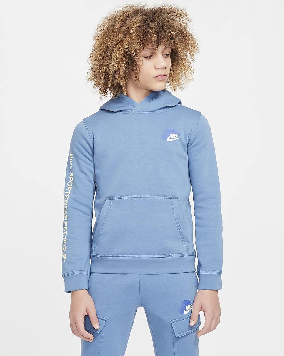 Dzianinowa bluza z kapturem dla dużych dzieci (chłopców) Nike Sportswear Standard Issue - Aegean Storm