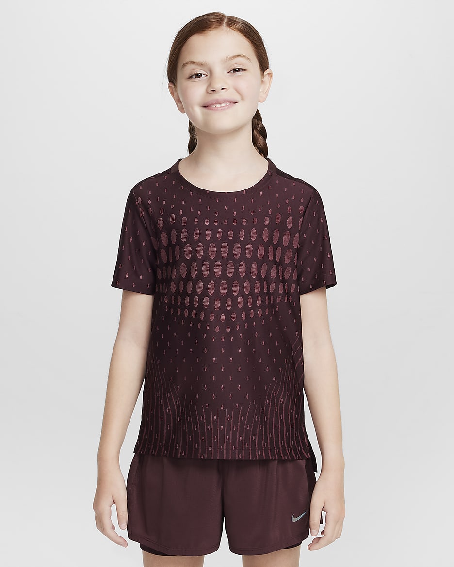 Nike Older Kids' (Girls') Dri-FIT ADV Short-Sleeve Top - Burgundy Crush/Aster Pink/Black