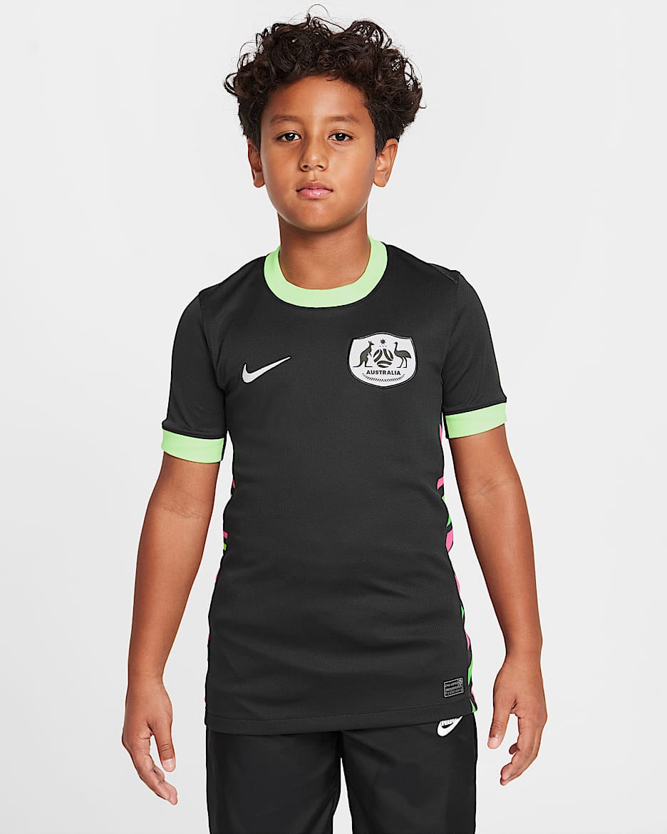 Maillot de foot Replica Nike Dri-FIT Australie 2025/26 Stadium Extérieur pour ado - Night Forest/Lime Blast/Blanc