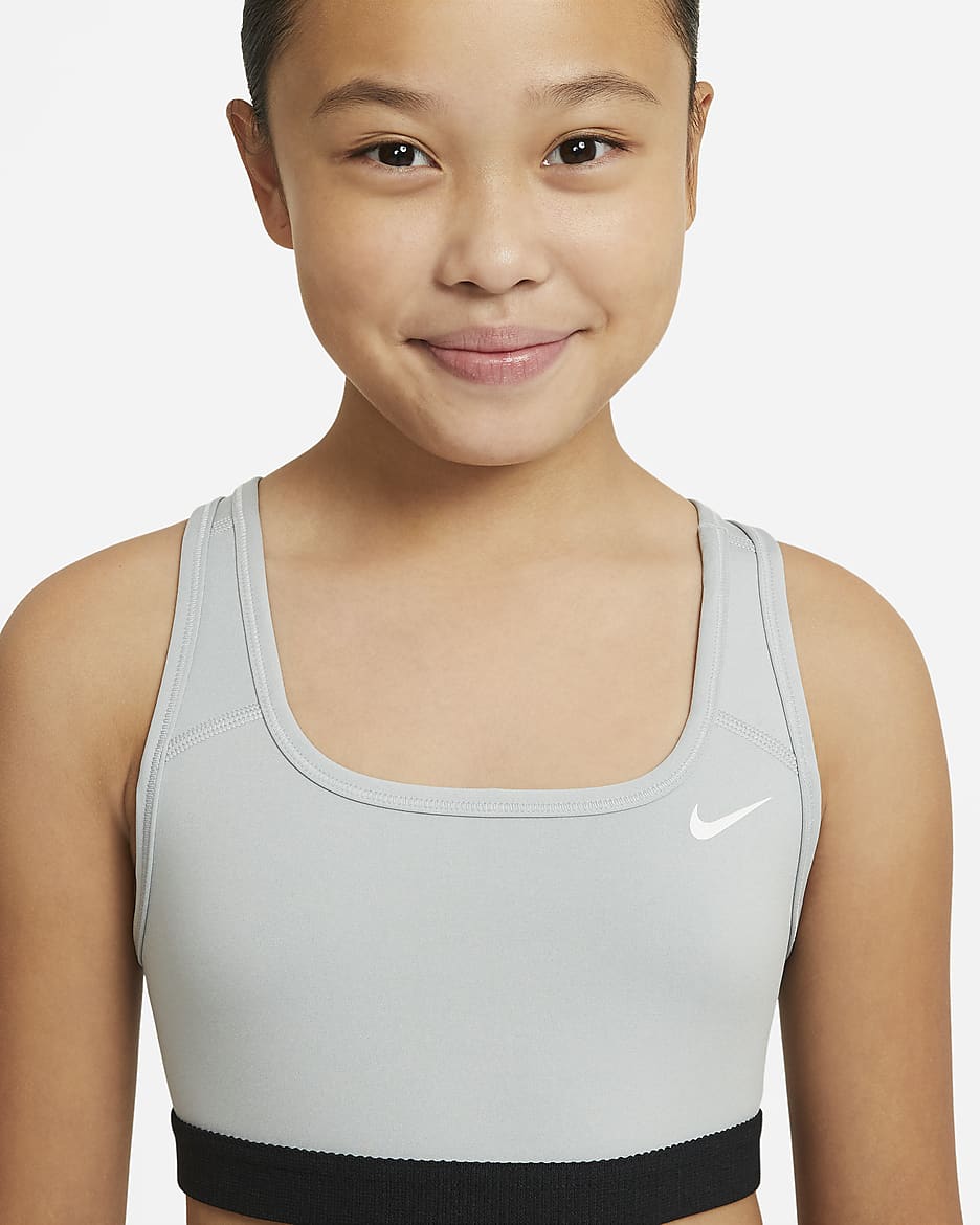 Nike Swoosh Big Kids' (Girls') Sports Bra - Carbon Heather/White