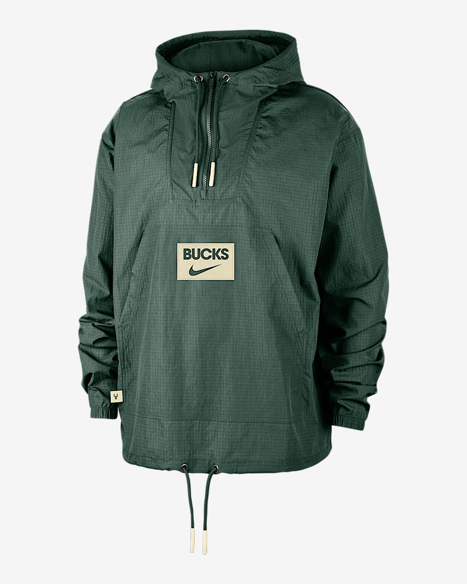 Chamarra tipo anorak Nike de la NBA para hombre Milwaukee Bucks Club Courtside - Abeto/Ópalo liso/Ópalo liso