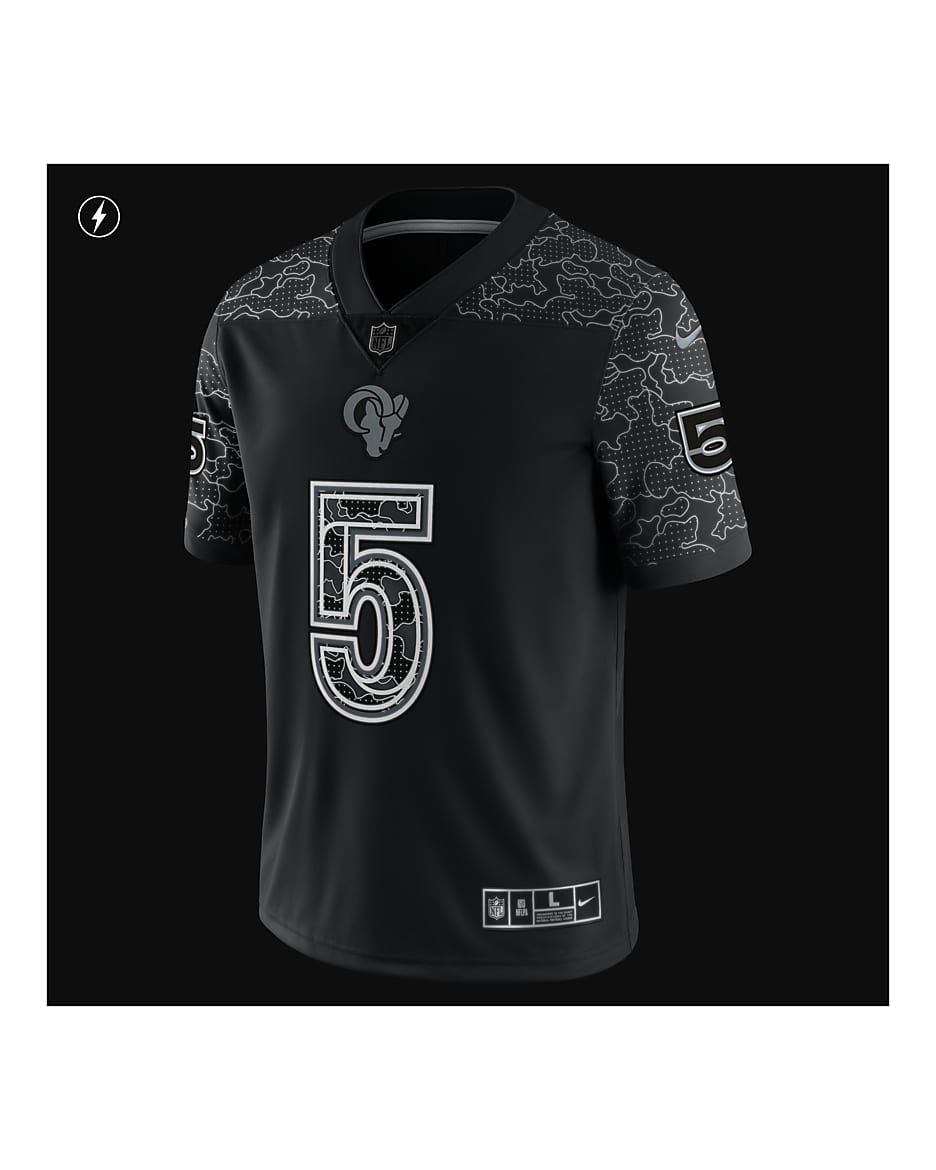 NFL Los Angeles Rams RFLCTV (Jalen Ramsey) Men's Fashion Football Jersey - Black