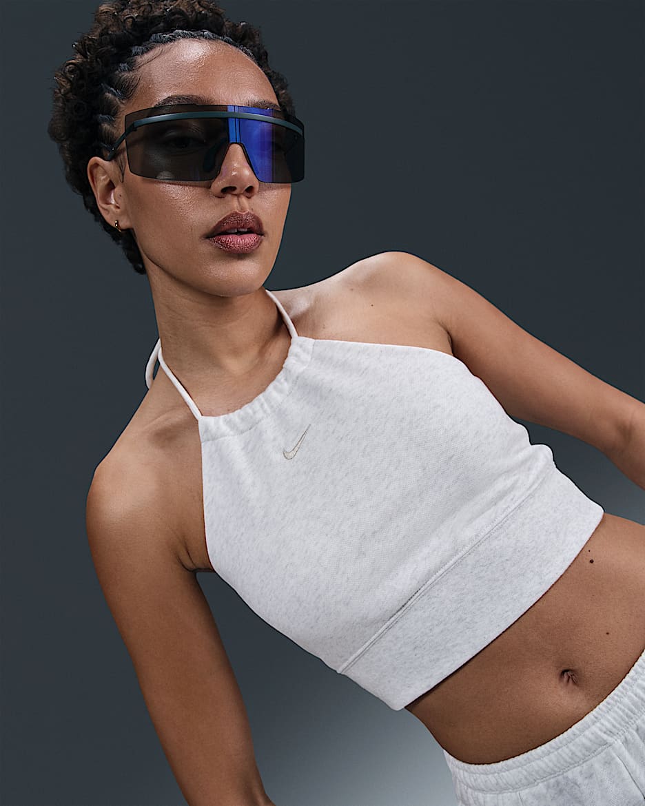 Top halter de French Terry slim cropped para mujer Nike Sportswear Chill Terry - Abedul jaspeado/Marrón verdoso claro