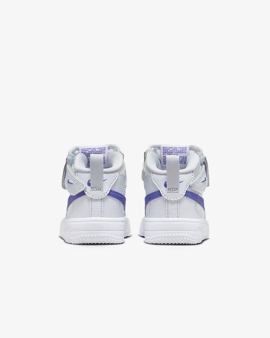 Tenis para bebé e infantil Nike Force 1 Mid EasyOn - Gris fútbol/Blanco/Violeta persa