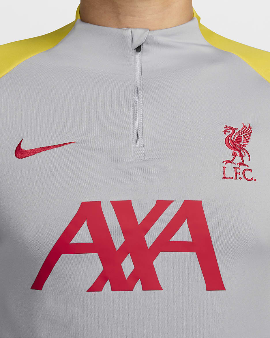 Męska treningowa koszulka piłkarska Nike Dri-FIT Liverpool F.C. Strike (wersja trzecia) - Light Smoke Grey/Chrome Yellow/Global Red