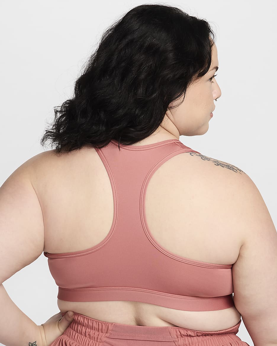 Brassière de sport rembourrée Nike Swoosh Medium Support pour femme (grande taille) - Canyon Pink/Blanc