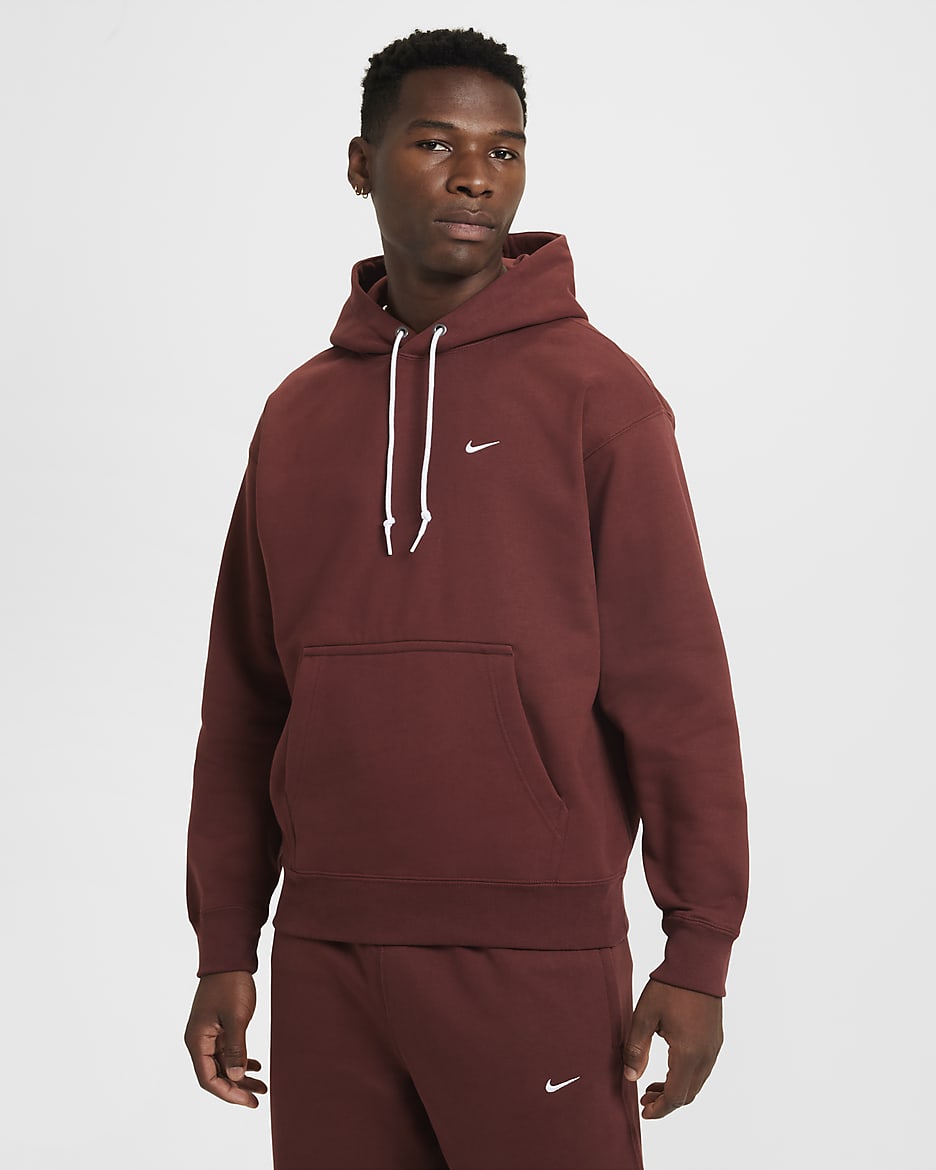 Sudadera con gorro sin cierre de tejido Fleece para hombre Nike Solo Swoosh - Poni oscuro/Blanco