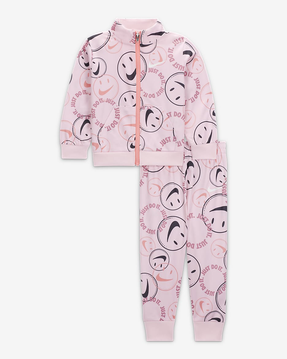 Conjunto de entrenamiento para bebé Nike Smiley Swoosh Printed Tricot Set - Espuma rosa