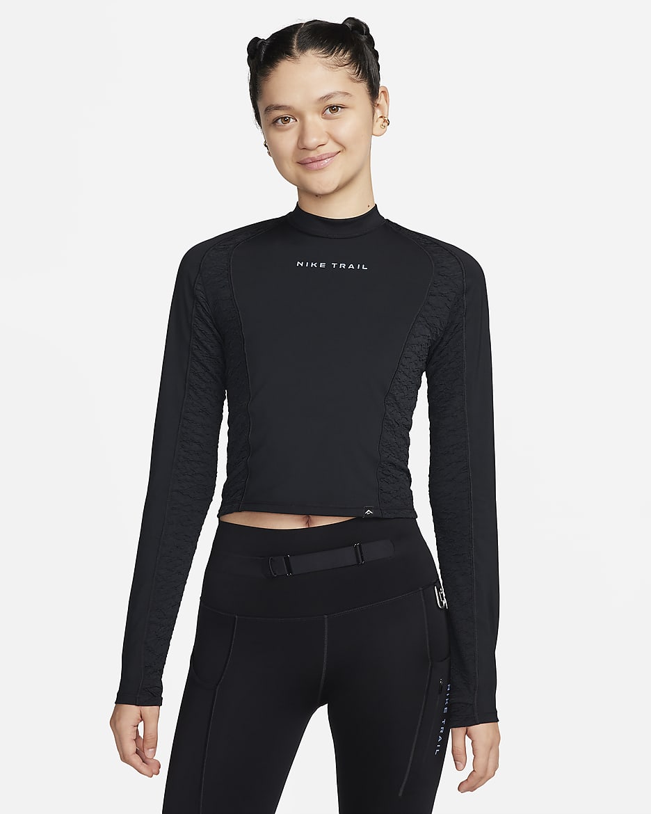 ナイキ トレイル ウィメンズ Dri-FIT ロングスリーブ ランニングトップ - ブラック/ブラック/ダークスモークグレー