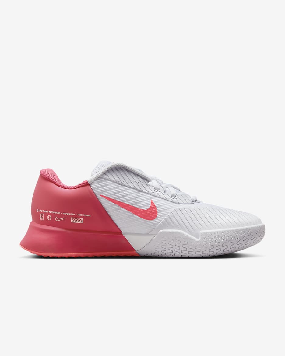 Tenis de tenis para cancha dura para mujer NikeCourt Air Zoom Vapor Pro 2 - Blanco/Rosa margarita/Tinte carmesí/Ponche cálido