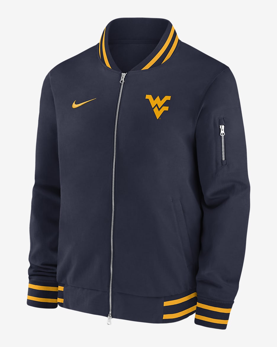West Virginia Mountaineers Sideline Men's Nike College Full-Zip Bomber Jacket - Navy