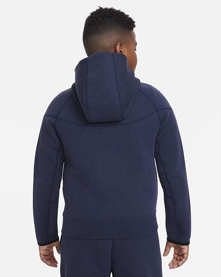 Nike Sportswear Tech Fleece-hættetrøje med lynlås i fuld længde (udvidet størrelse) til større børn (drenge) - Obsidian Heather/sort/sort