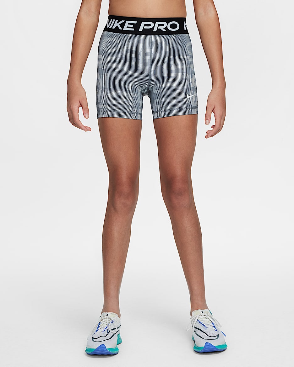 Shorts de 8 cm Dri-FIT para niña talla grande Nike Pro - Gris humo/Negro/Blanco
