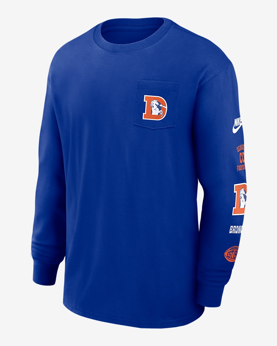 Denver Broncos Rewind Max90 Pocket Men's Nike NFL Long-Sleeve T-Shirt - Blue