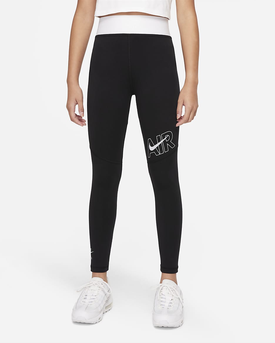 Nike Air Essentials Older Kids' (Girls') Leggings - Black/White/Light Smoke Grey