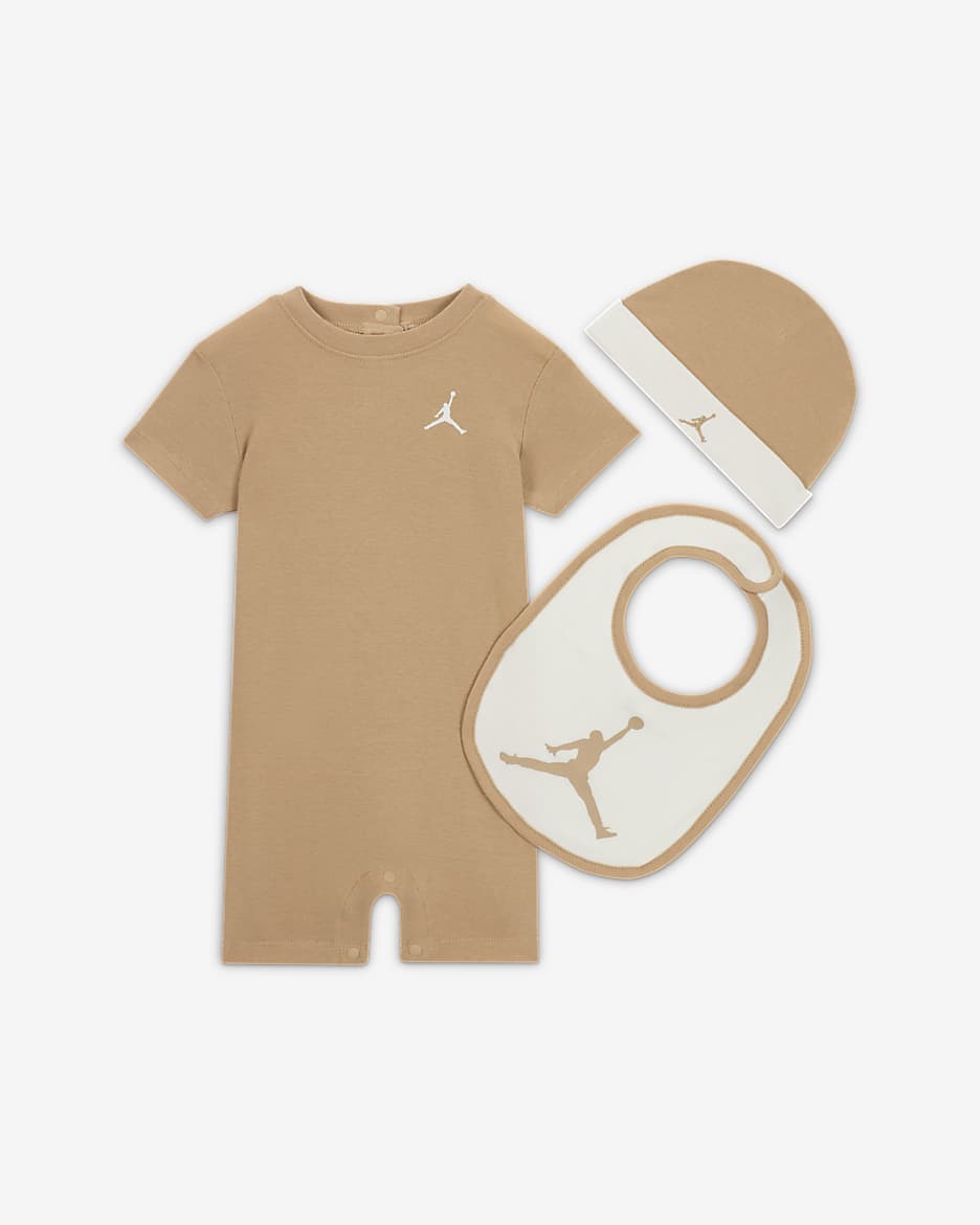 Jordan Jumpman Baby 3-Piece Romper Set - Hemp