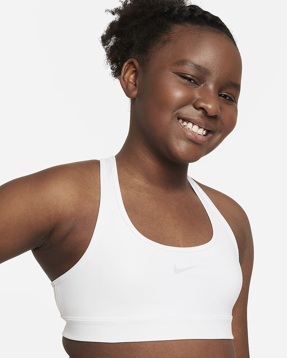 Nike Swoosh Older Kids' (Girls') Sports Bra (Extended Size) - White/Pure Platinum