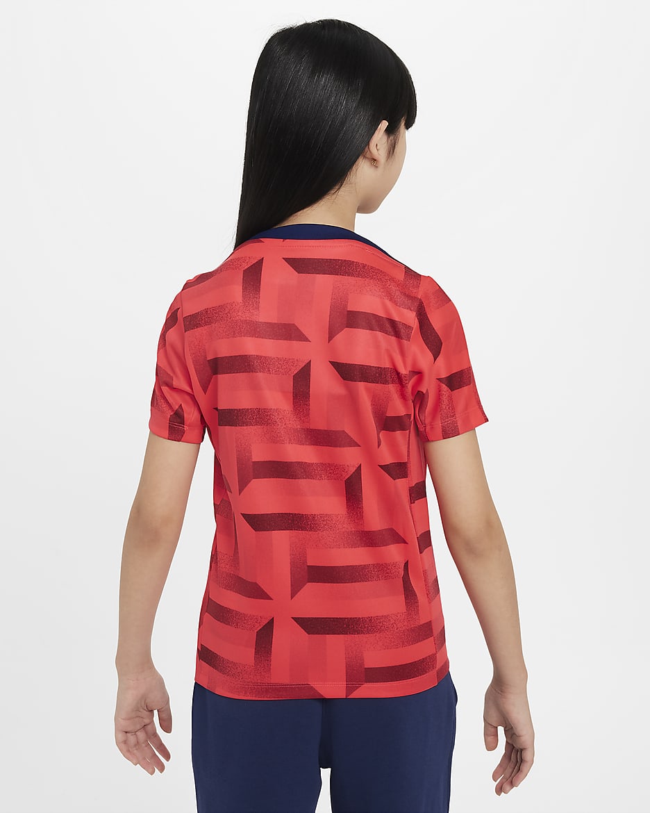 Haut de foot d'avant-match à manches courtes Nike Dri-FIT Angleterre Academy Pro pour ado - Siren Red/Blue Void/Blanc