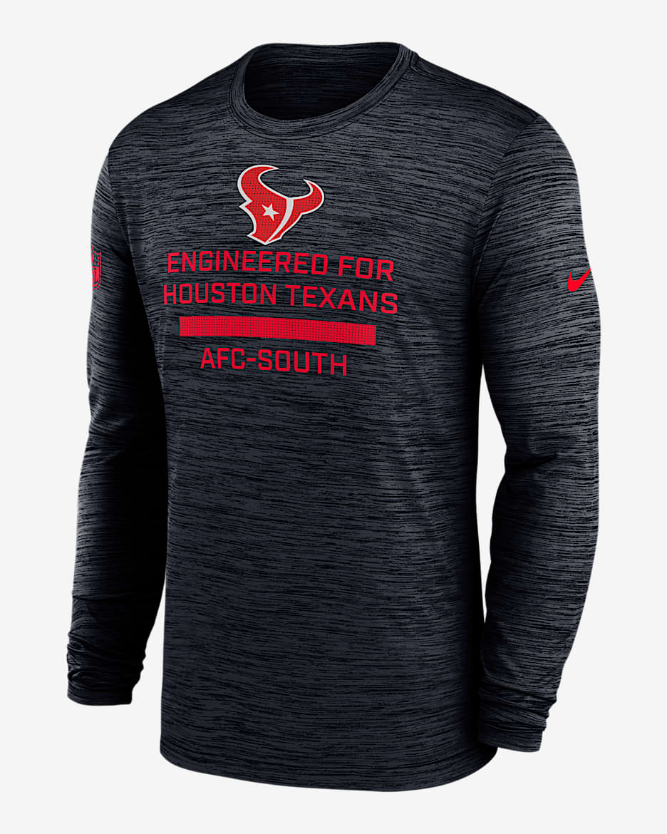 Houston Texans Sideline Team Issue Velocity Men's Nike Dri-FIT NFL Long-Sleeve T-Shirt - Blue