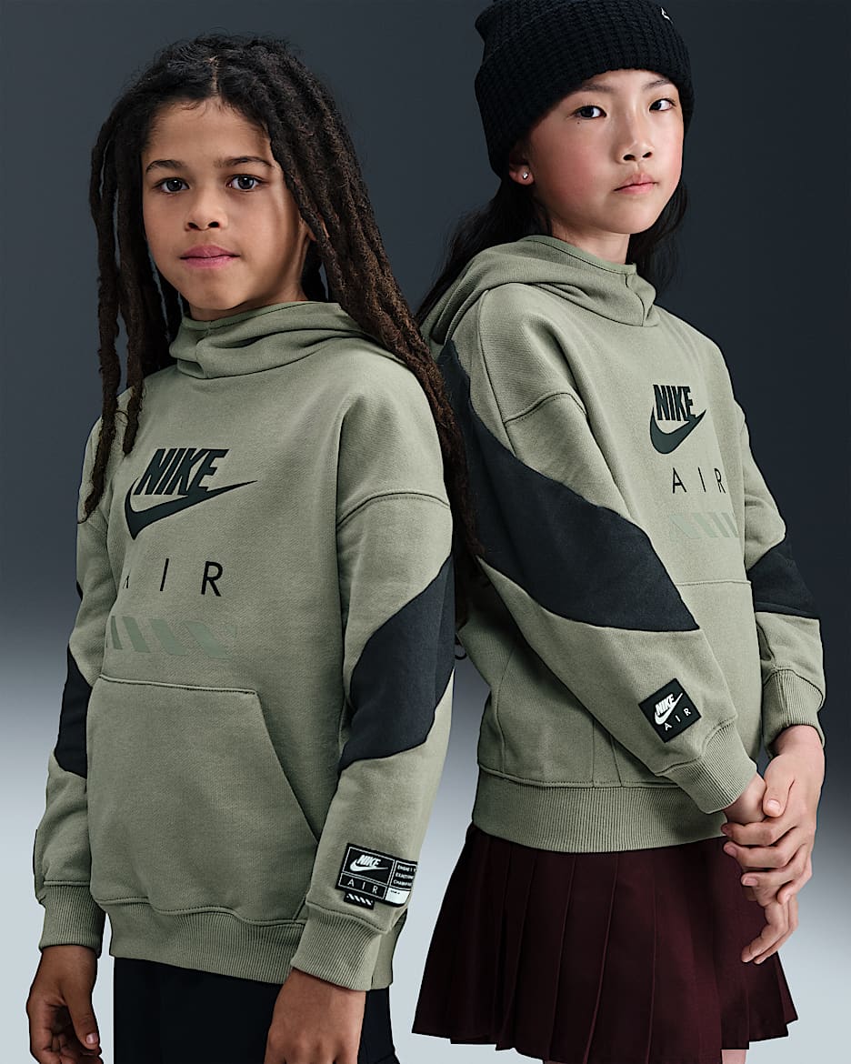 Nike Air Older Kids' Fleece Pullover Hoodie - Light Army/Black/Black