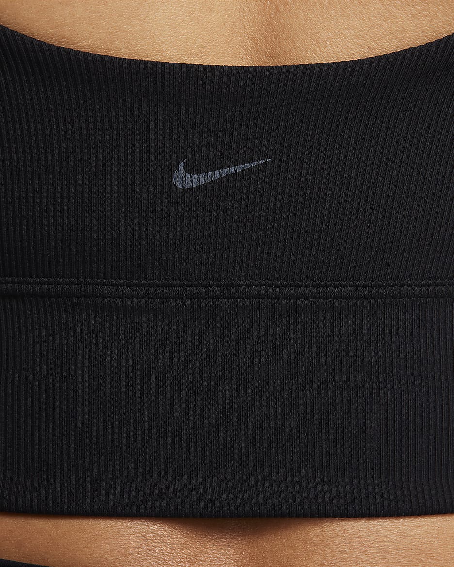 Nike Zenvy Rib Longline-sports-bh uden indlæg og med let støtte til kvinder - sort/sort