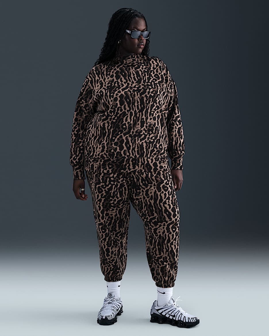 Nike Sportswear Phoenix Fleece Women's High-Waisted Oversized Printed Sweatpants (Plus Size) - Black/Ironstone/Black/Black
