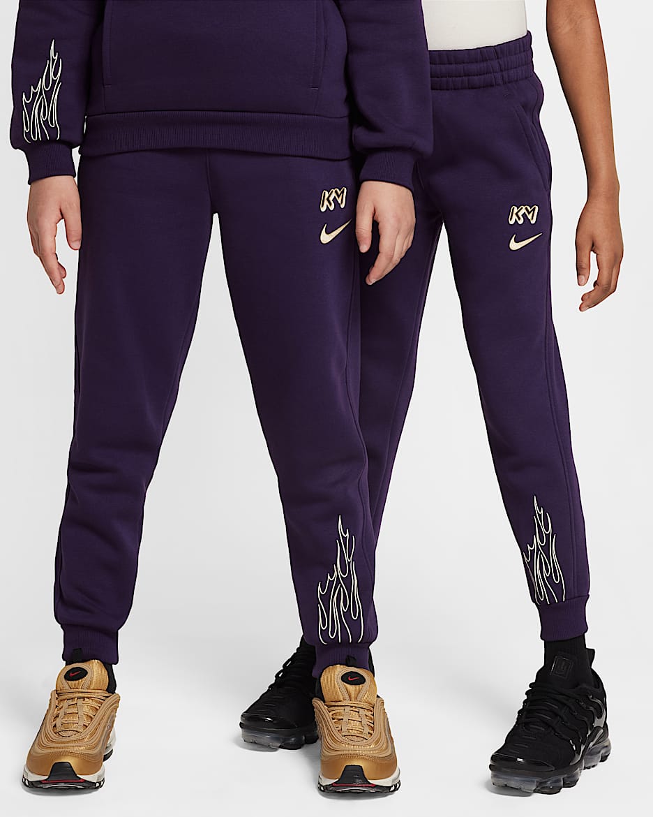 Joggers de fútbol para niños talla grande Kylian Mbappé Club Fleece - Morado grandioso/Marfil pálido/Oro metalizado