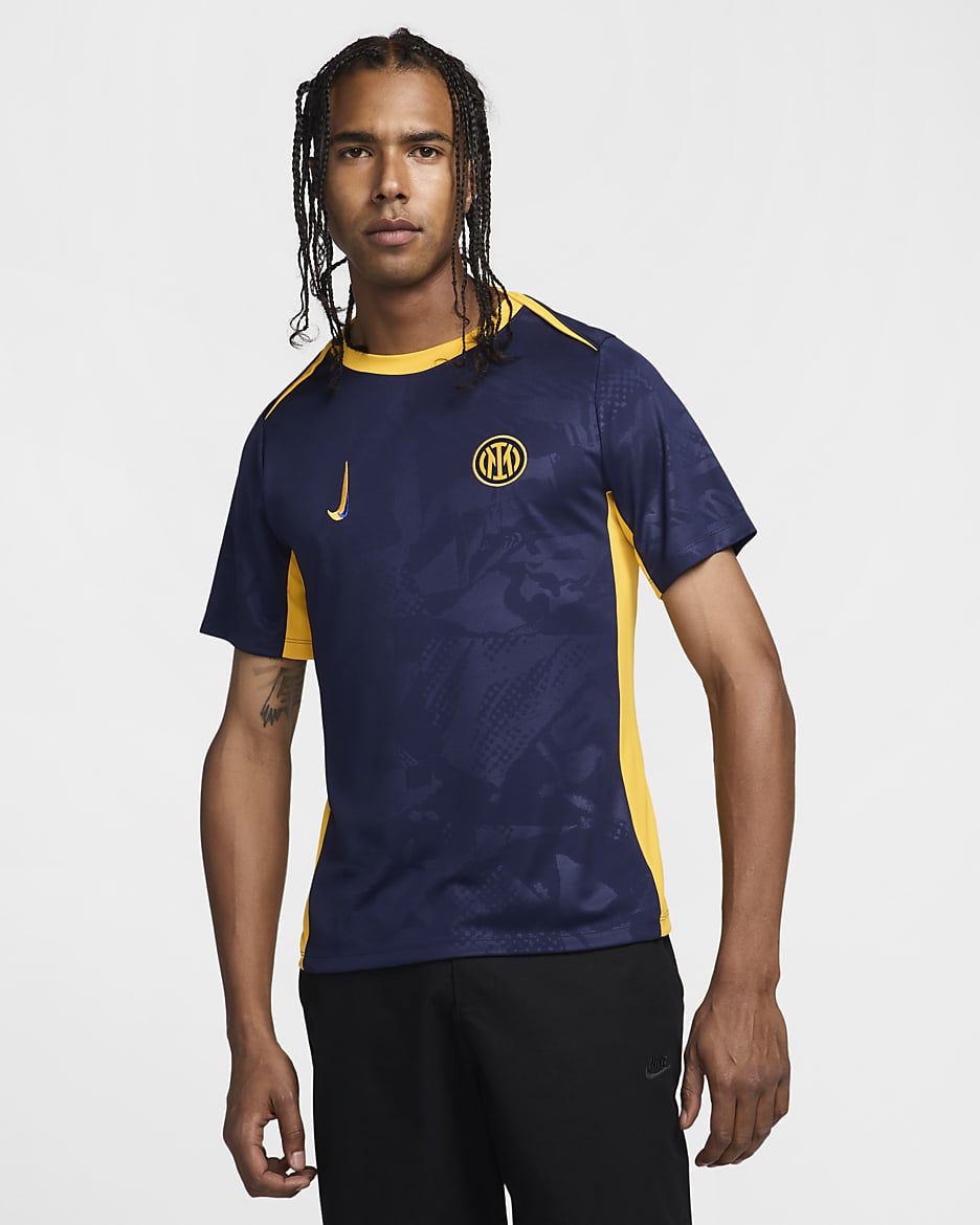 Inter Milan Academy Pro Üçüncü Nike Dri-FIT Maç Öncesi Erkek Futbol Üstü - Blackened Blue/University Gold/Lyon Blue