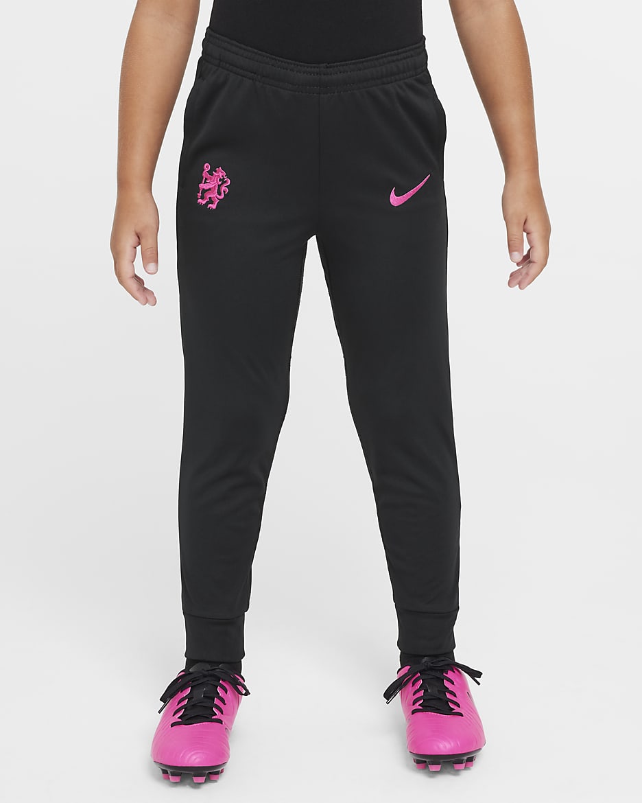 Chelsea F.C. Academy Pro (tredjedrakt) Nike Dri-FIT strikket fotballtracksuit til små barn - Pink Prime/Svart/Pink Prime