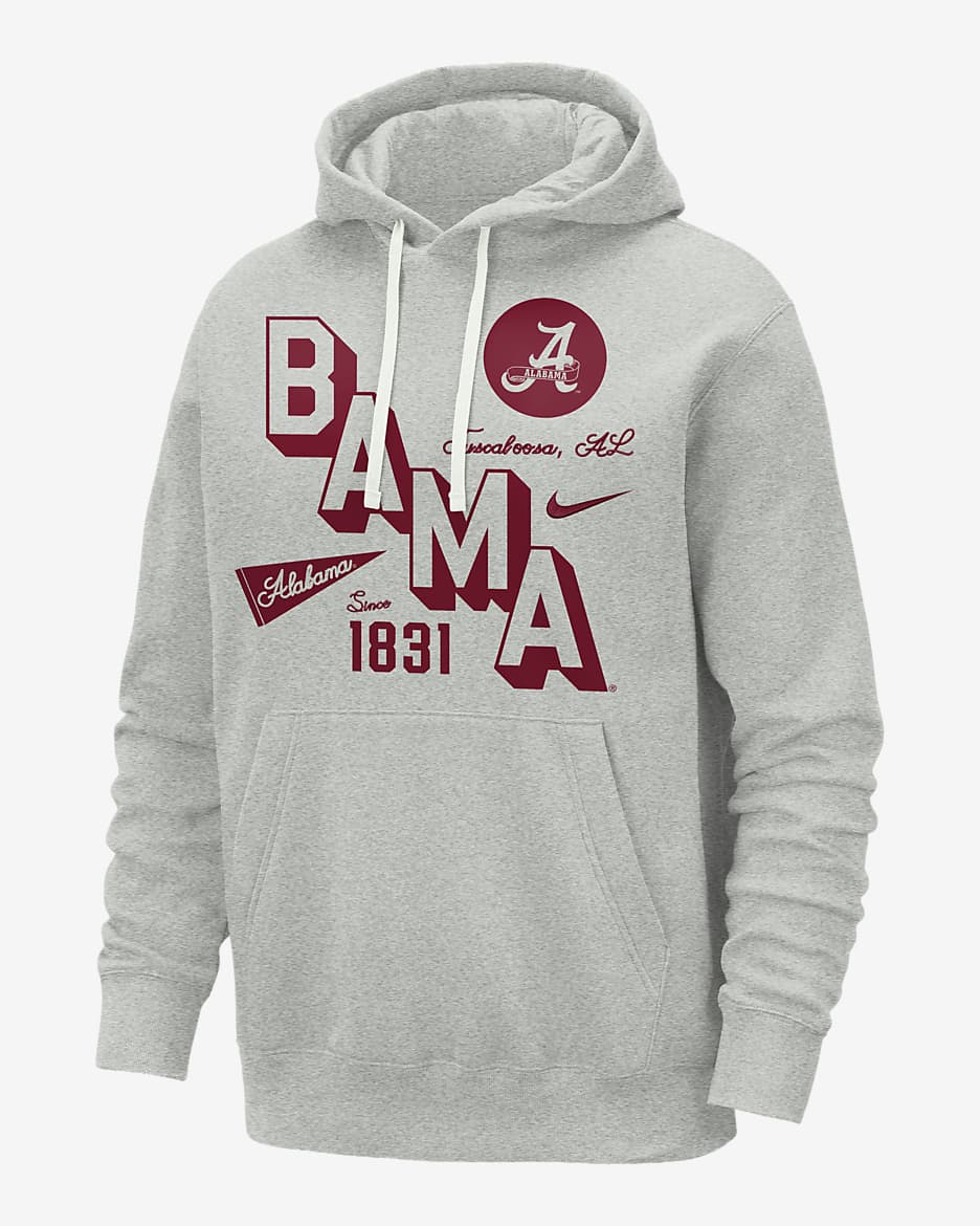 Alabama Club Men's Nike College Hoodie - Birch/Heather/Grey Fog/Team Crimson